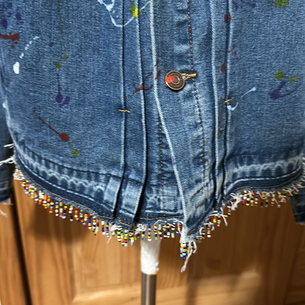 Denim Paint Splatter Button Down Jacket Large New - image 2